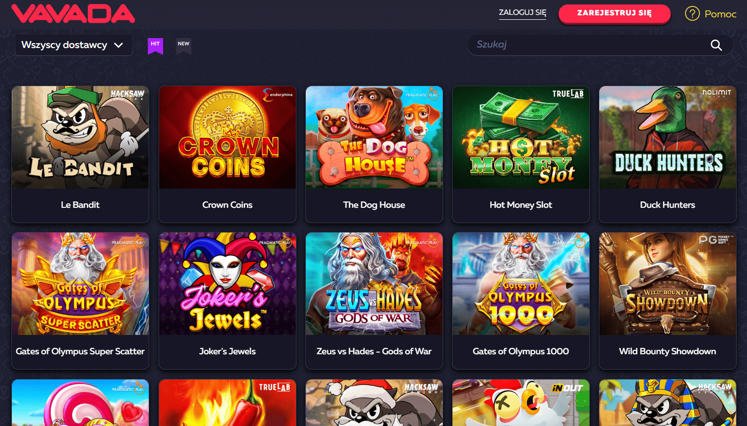 Biblioteka gier kasynowych Vavada